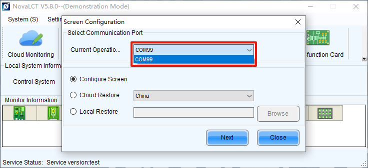 Select communication port