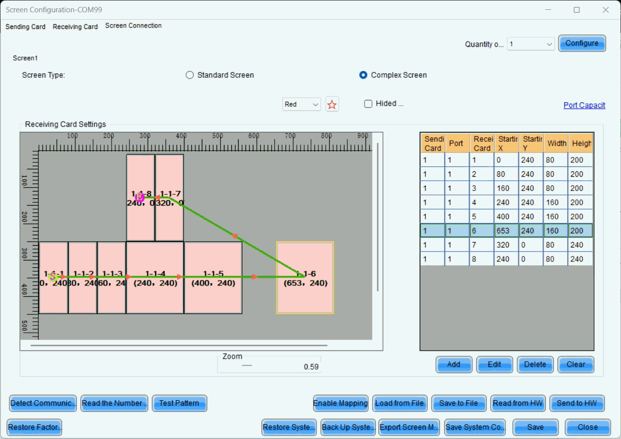 Complex screen coordinate settings